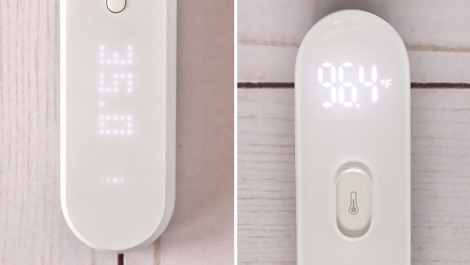 The display on the Withings Thermo (left) isn’t as bright or crisp as the iHealth thermometer’s (right).